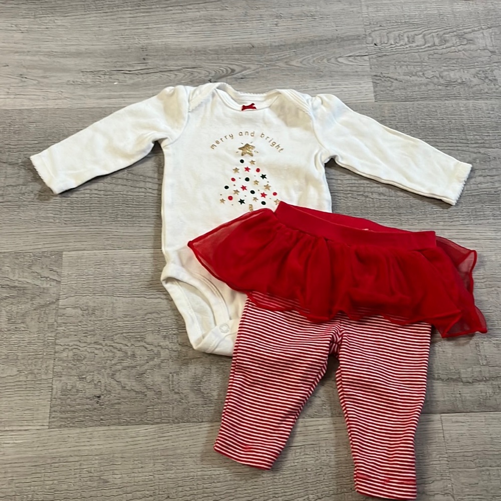 Carter's White Long Sleeve Tree Bodysuit with Red Tutu Leggings Set